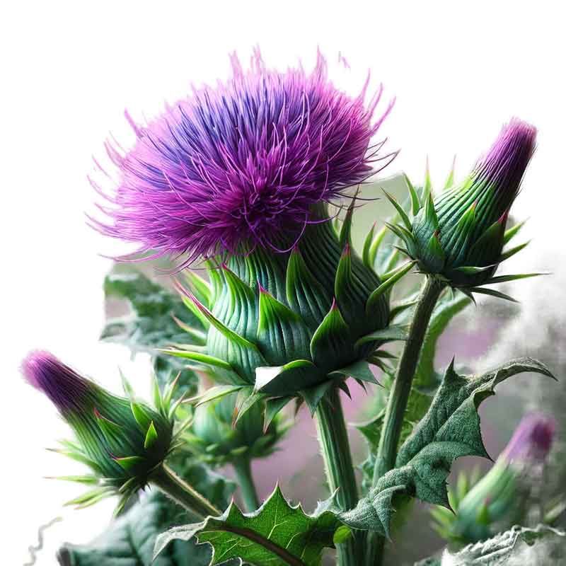 Realistisk nærbilde av Silybum marianum (melk tistel) plante